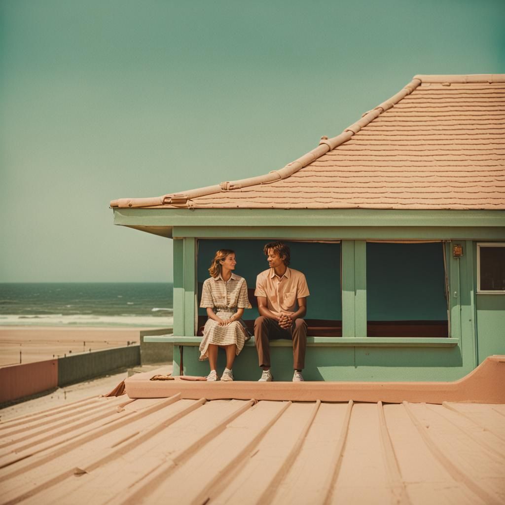 Beach Couple in Impala: Wes Anderson Neo-Modern Style