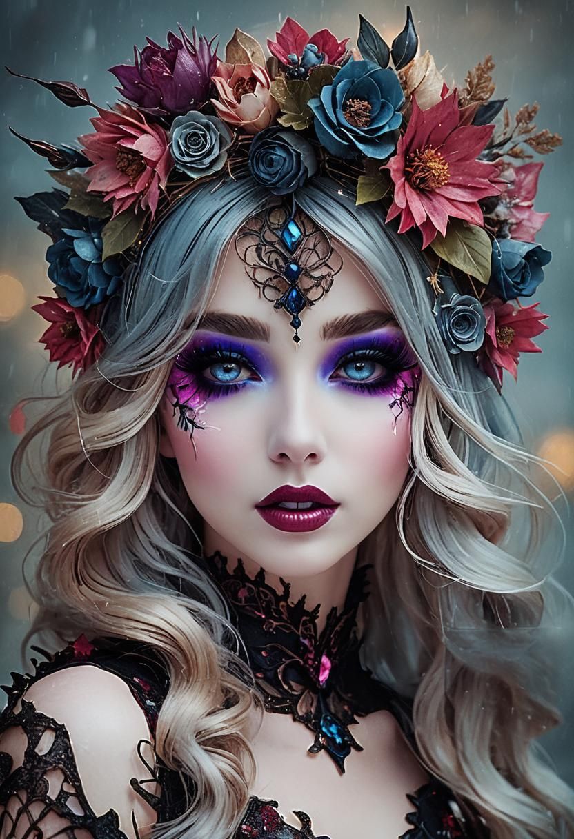 Snowstorm Beauty: Glamorous Portrait with Lightning Eyes