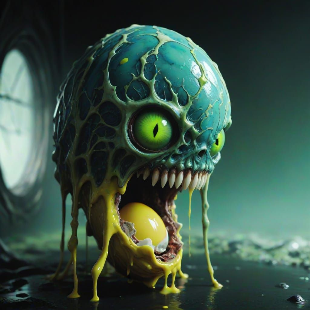 Horror Egg with Glowing Eyes in Junji Ito Style