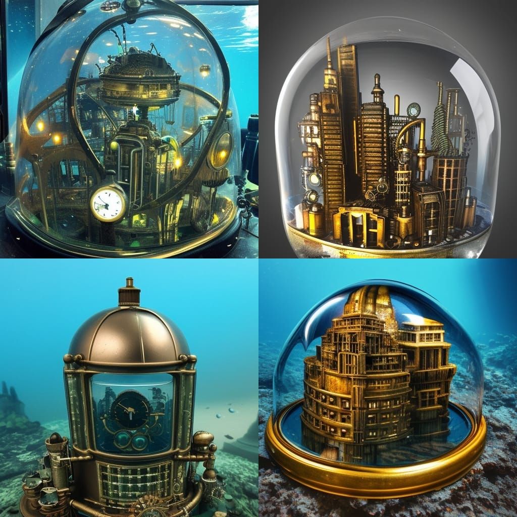 Underwater Steampunk Metropolis in Glass Domes