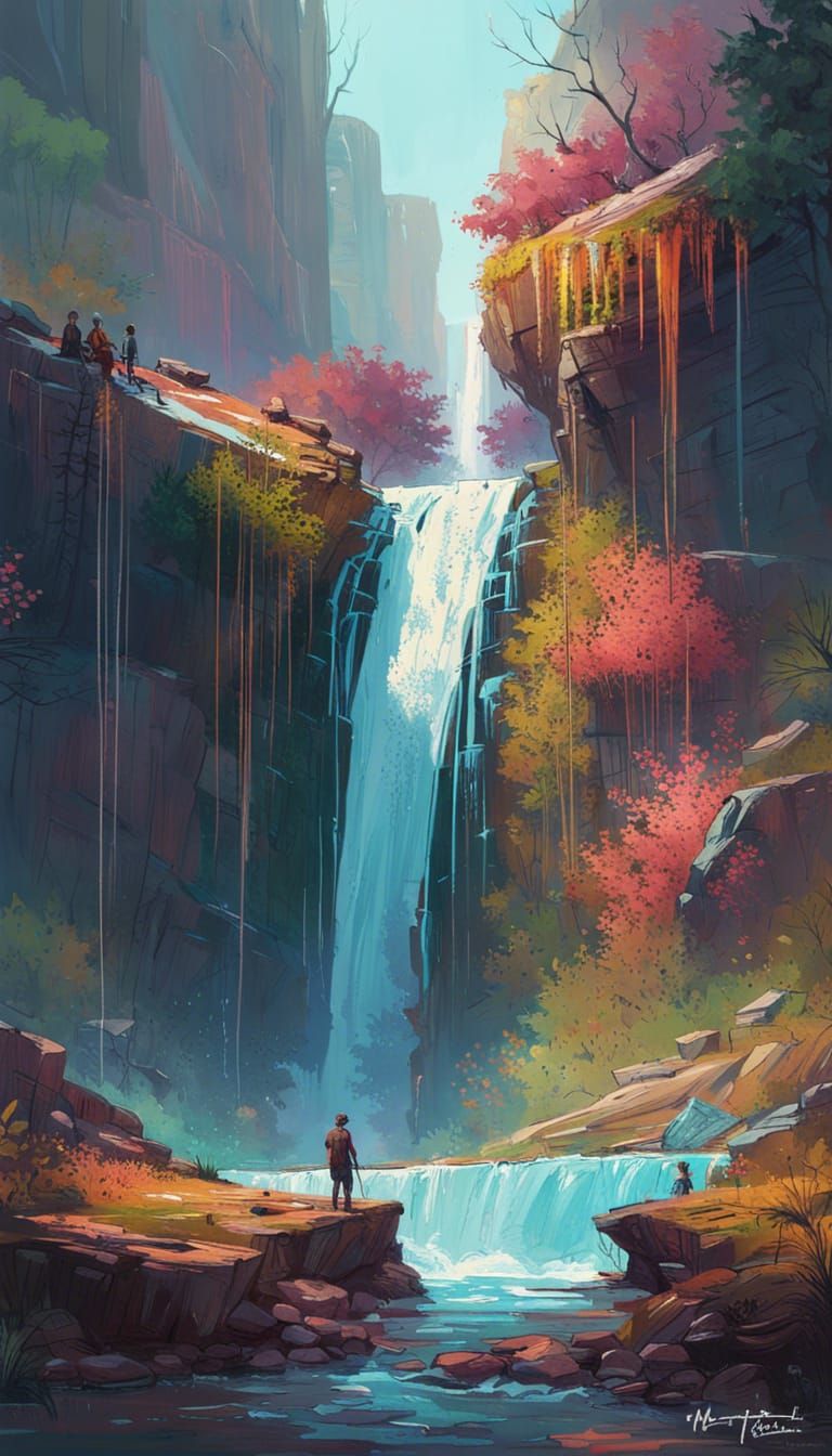 Detailed Waterfall Photoillustration with Natural Lighting
