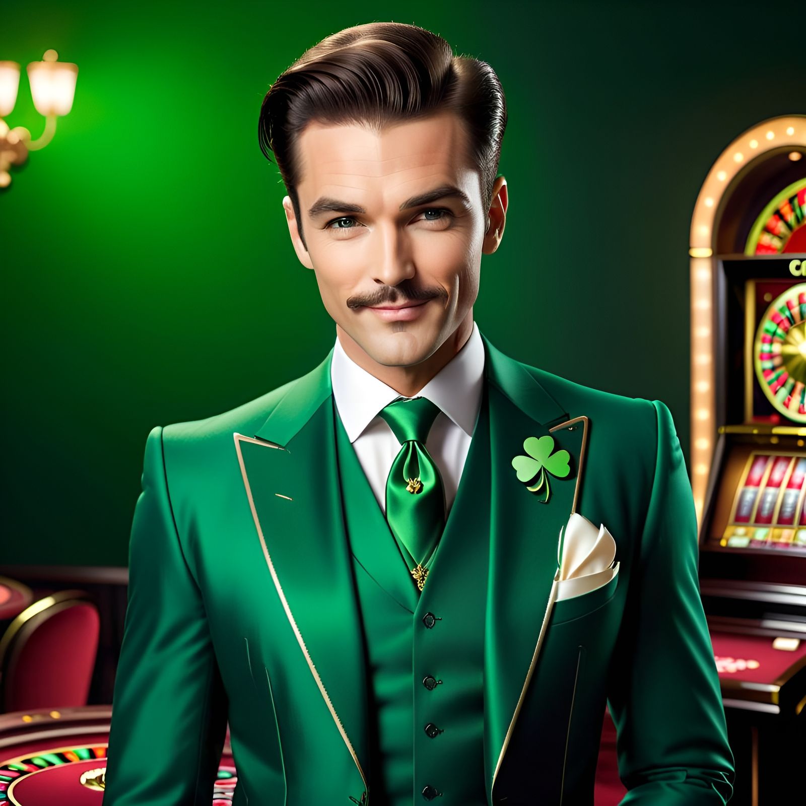 Charming Gentleman with Clover Pin in Casino