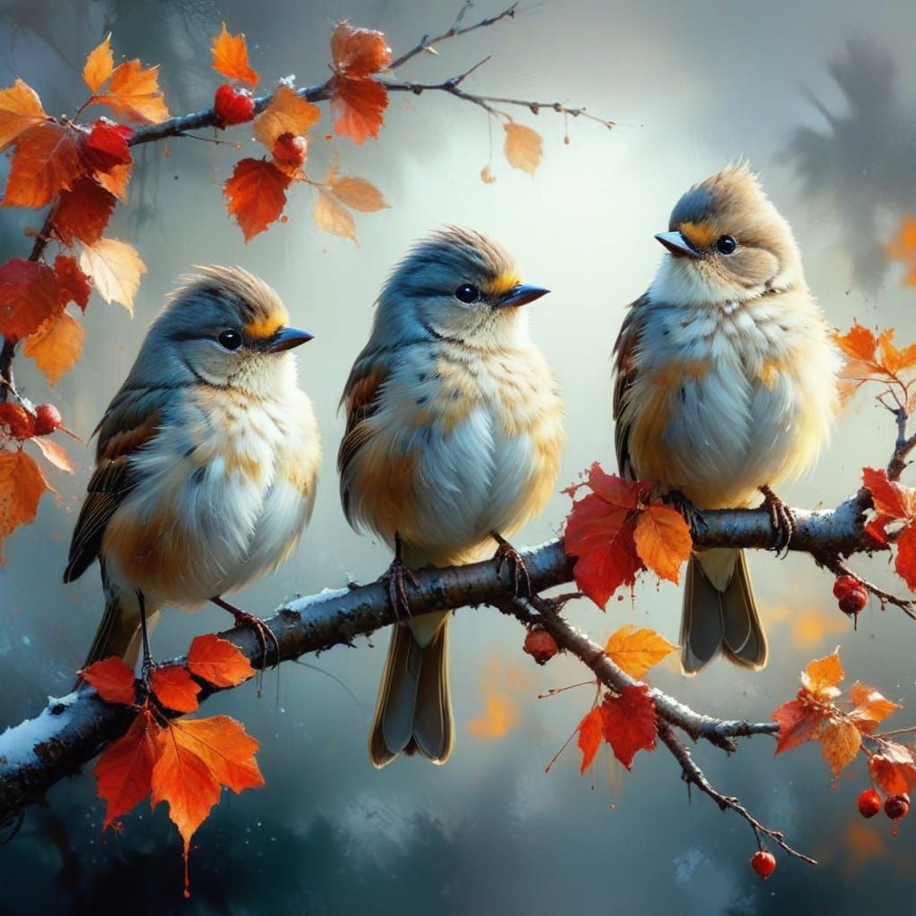 Whimsical Birds in Autumn Splendor
