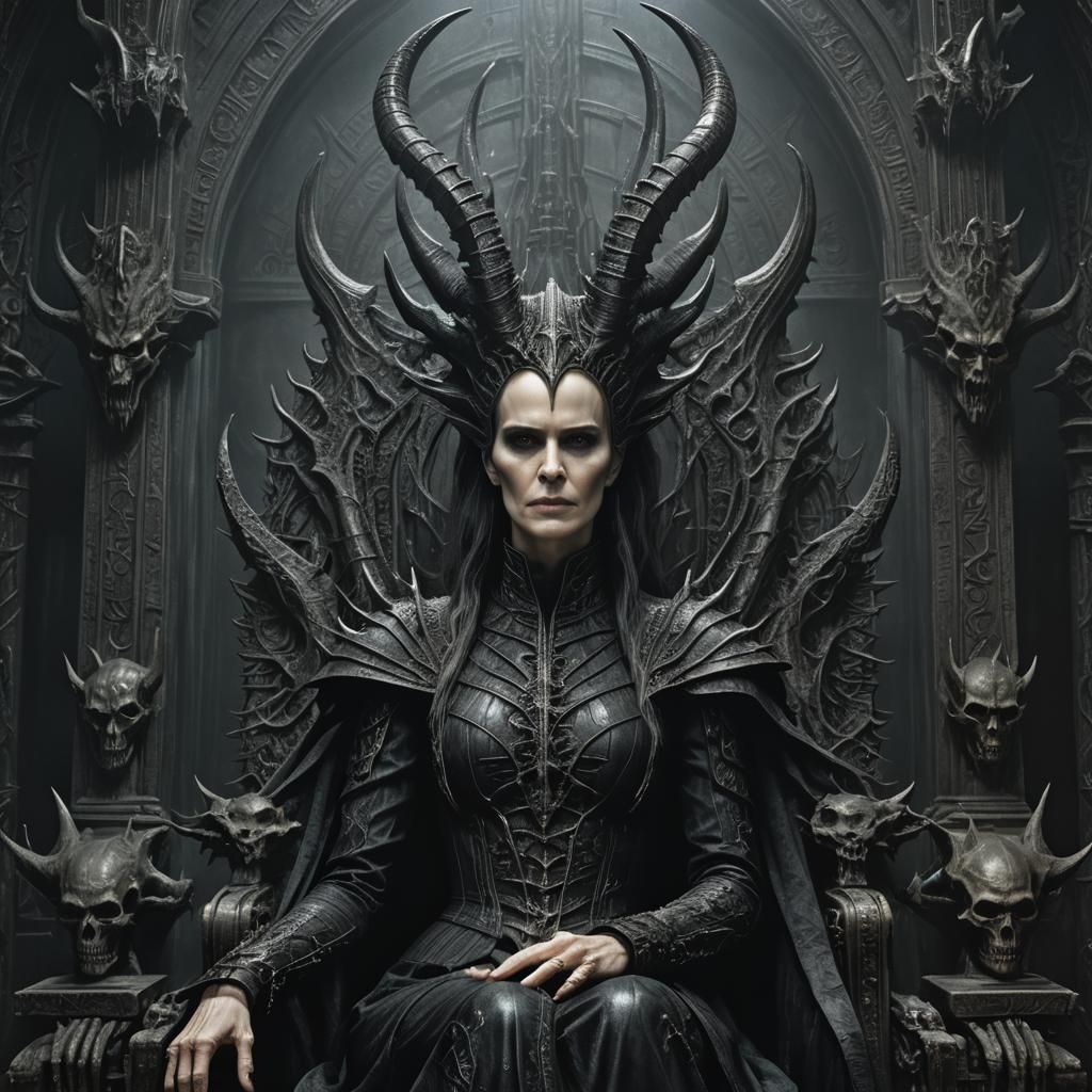 Gothic Demoness in Dark Throne Room