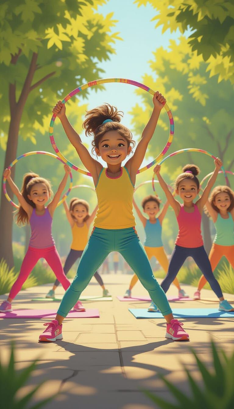 Children's Exercise Collage in Vibrant Concept Art Style