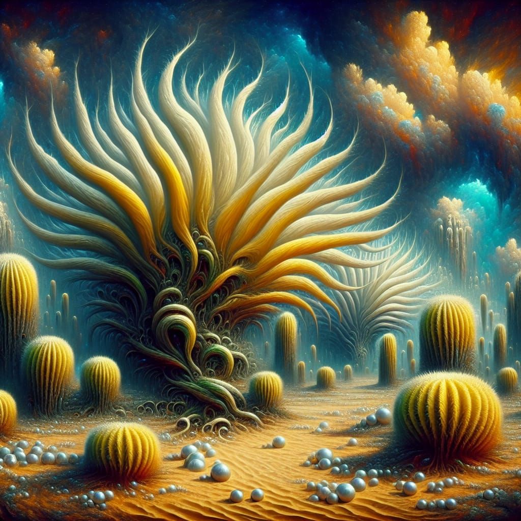 Surreal Desert Landscape with Tentacle Cacti