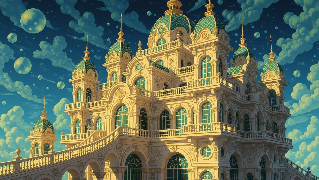 Escherian Fractal Palace in Art Nouveau Style