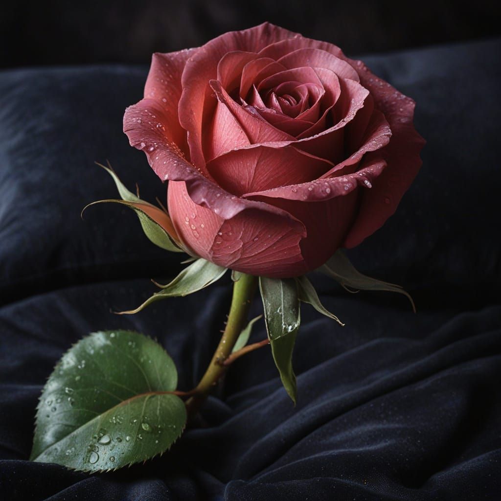 Crimson Rose on Velvet Cushion Oil Painting