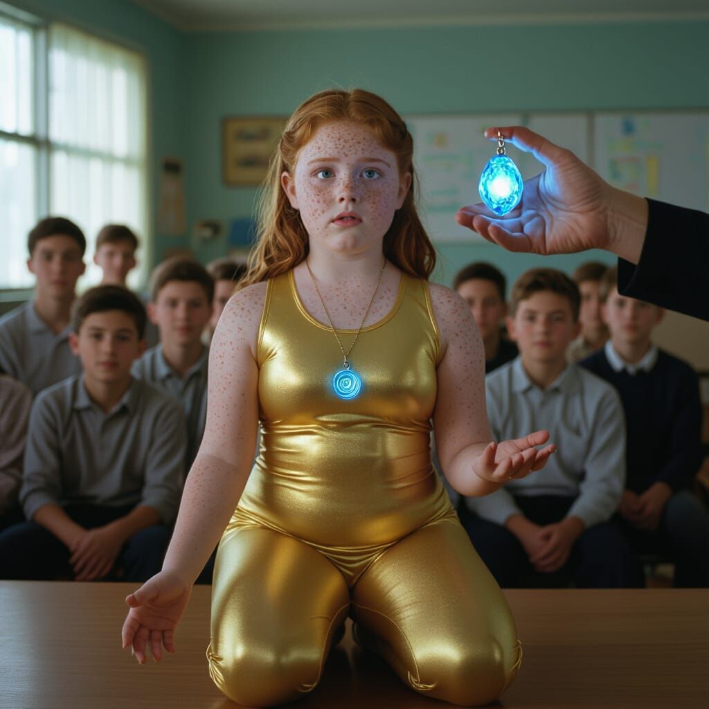 Hypnotized Girl with Crystal Pendant in Classroom