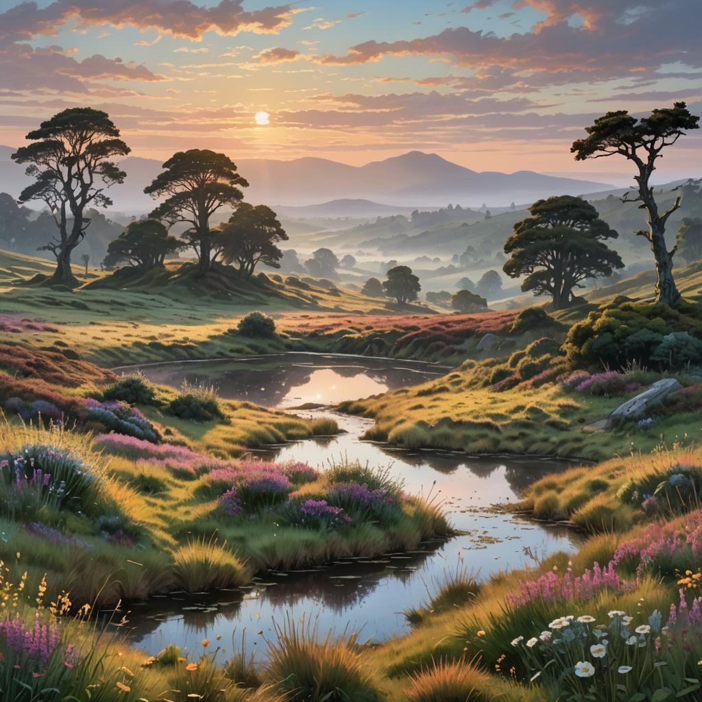 Medieval Farm at Dawn: A Fantasy Landscape