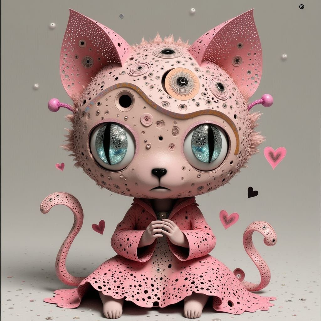 Dark Whimsy Feline Form in Paper-Lace Aesthetic