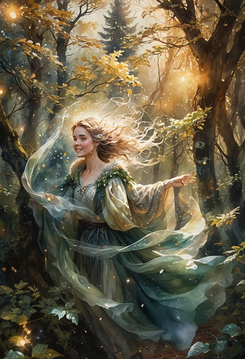 Whimsical Fantasy Woman in Watercolor Style