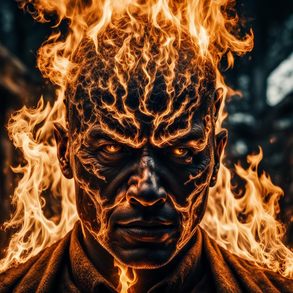 Person Transforms into Fire: Hyperrealistic Rendering