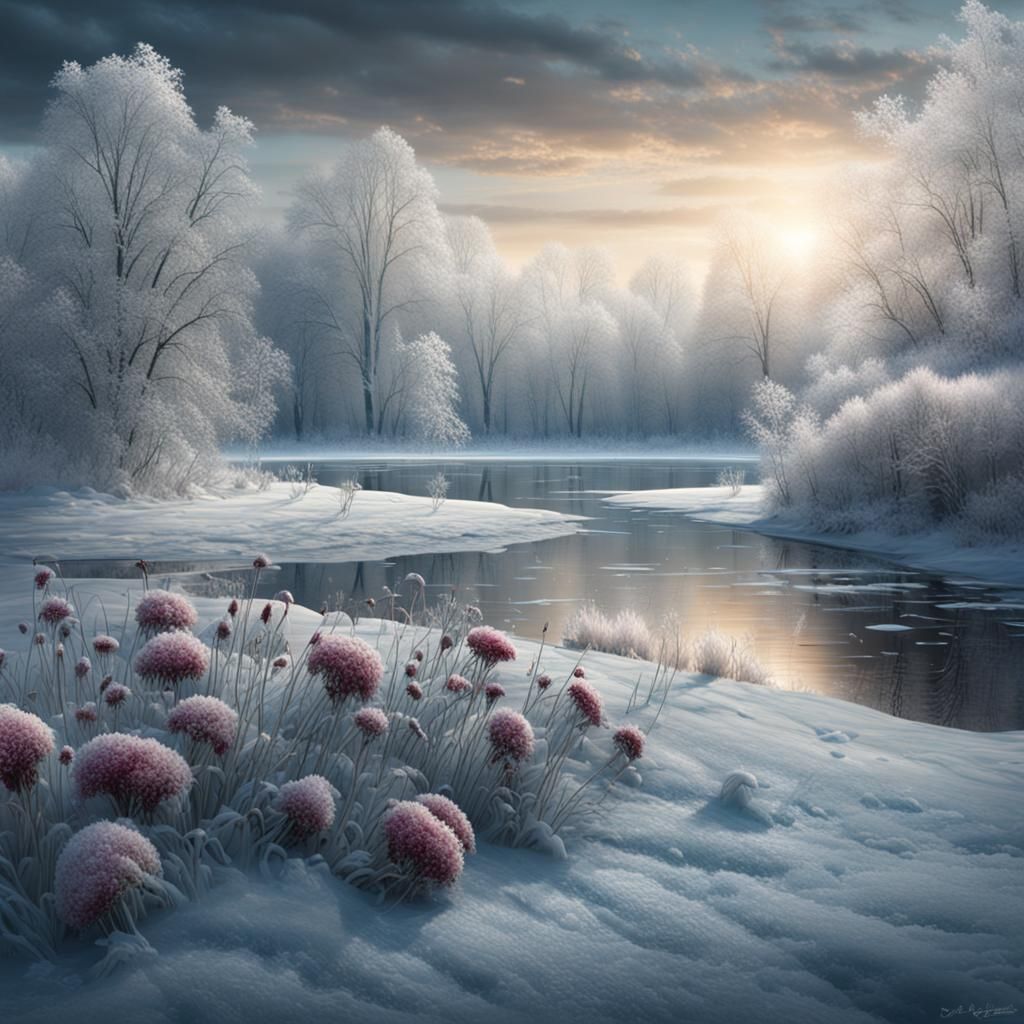Frozen Flowers on a Lake: Digital Matte Painting