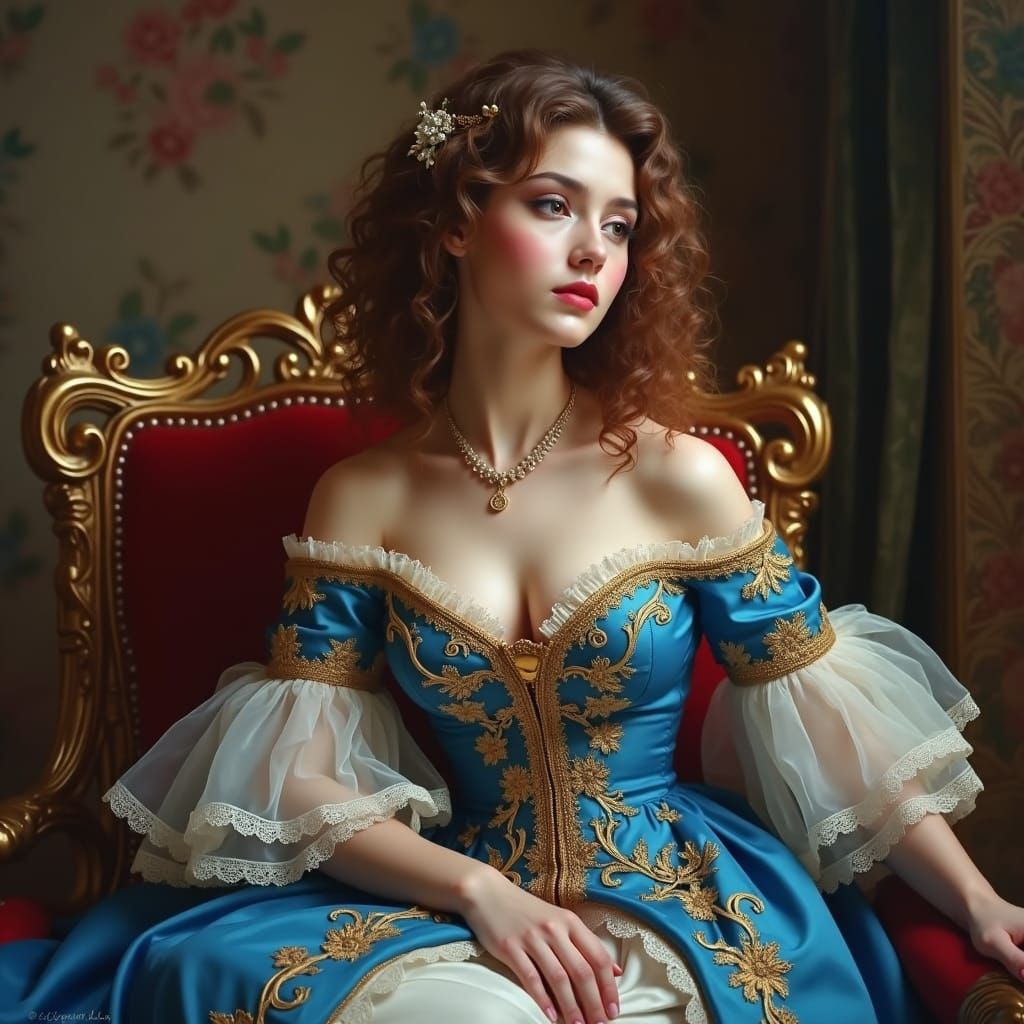 Regal Woman in Opulent French Revolution Portrait