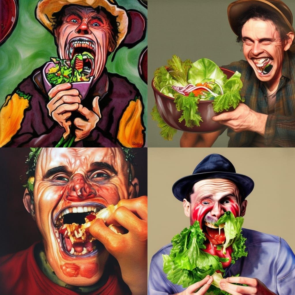 Hyperrealistic Ed Gein Eating Salad
