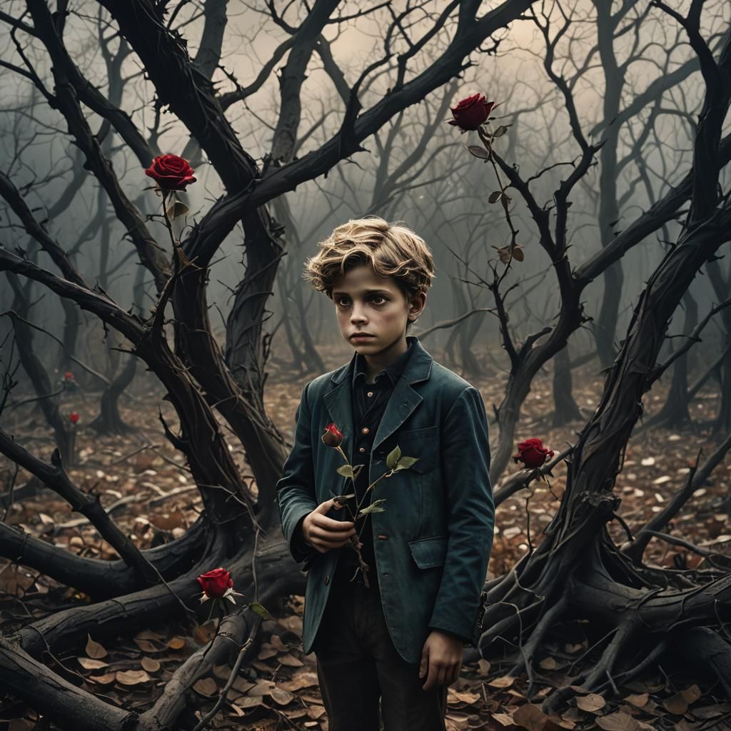 Little Prince and Rose in Dark Magical Realism