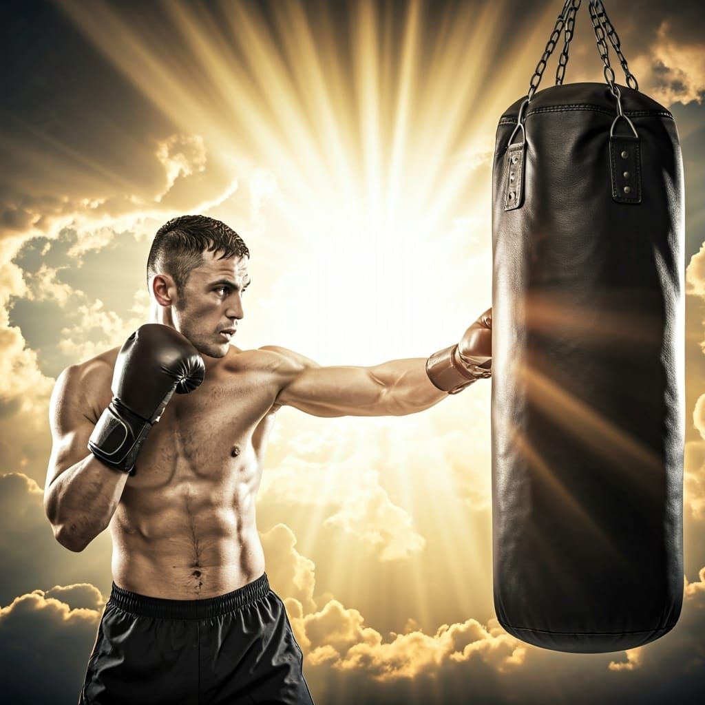 Shirtless Boxer Training in Divine Light