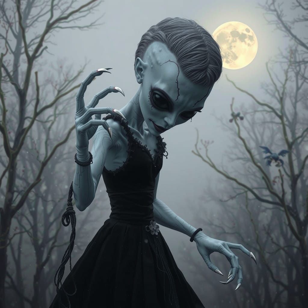 Gothic Monster Doll Illuminated by Moonlight