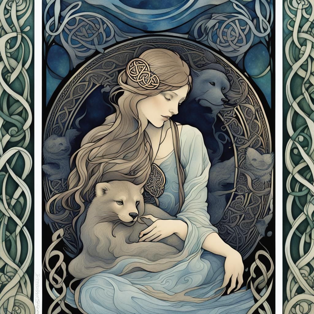 Mystical Selkie on Misty Beach in Art Nouveau Style