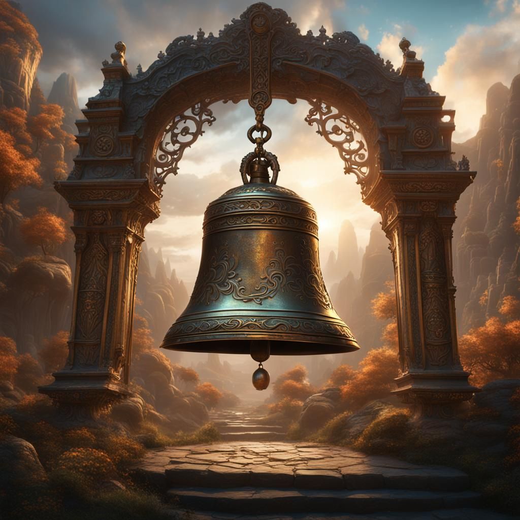 Ornate Bronze Bell Tolling in Fantasy Art Style