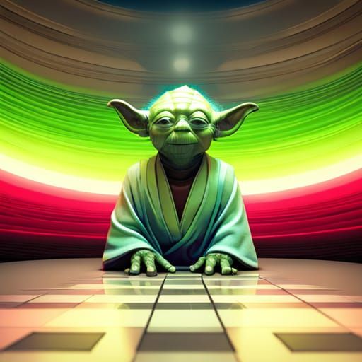 Vibrant Americana Yoda Diorama in Weirdcore Style