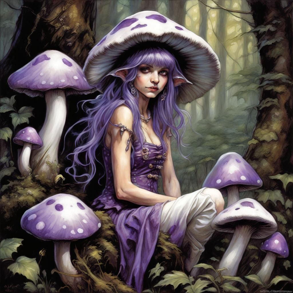 Fairy Jester in Mushroom Forest, Illustration Art