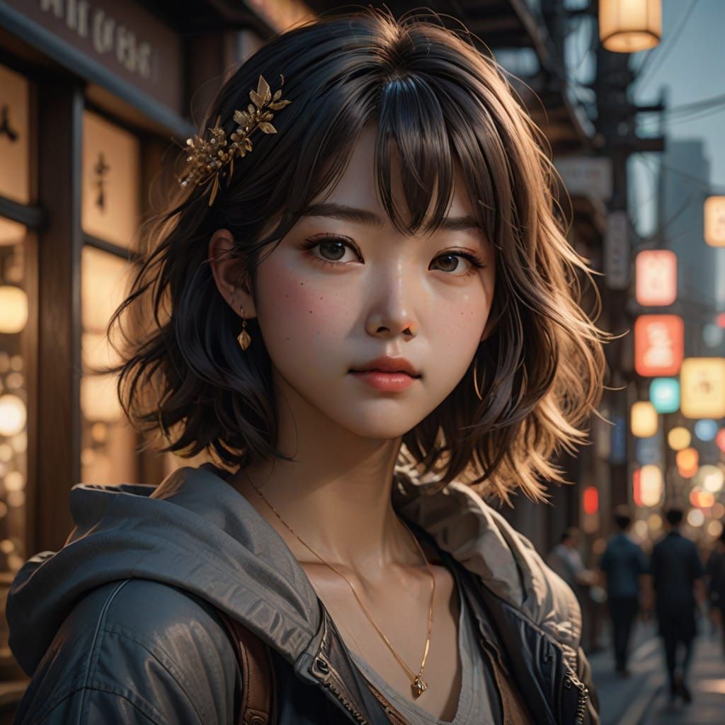 Gentle Anime Portrait in 3D Style