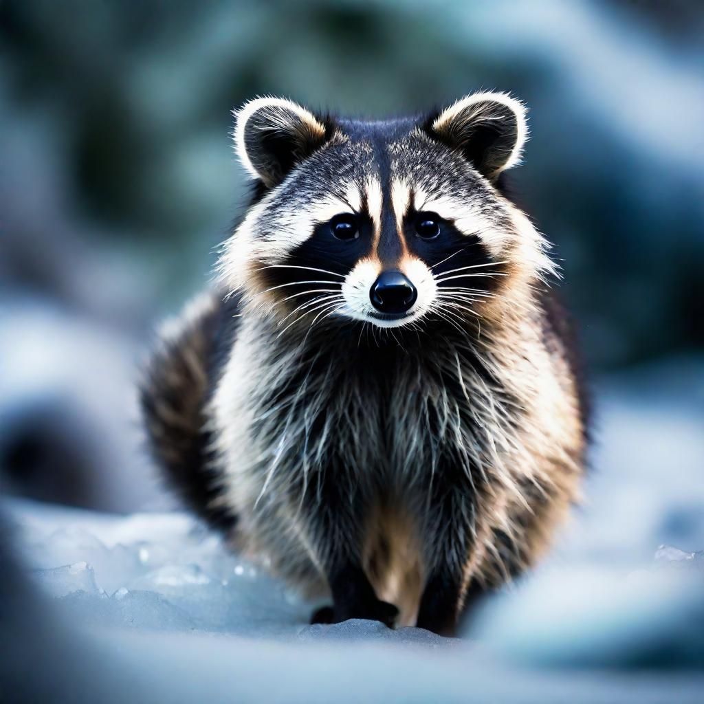 Raccoon Exploring the Icy Surface of Uranus