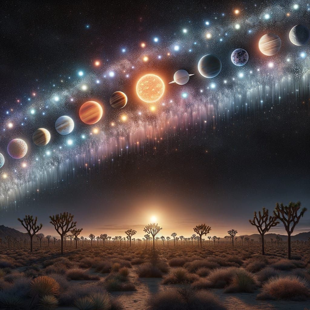 Staggered Planetary Alignment Above Joshua Tree