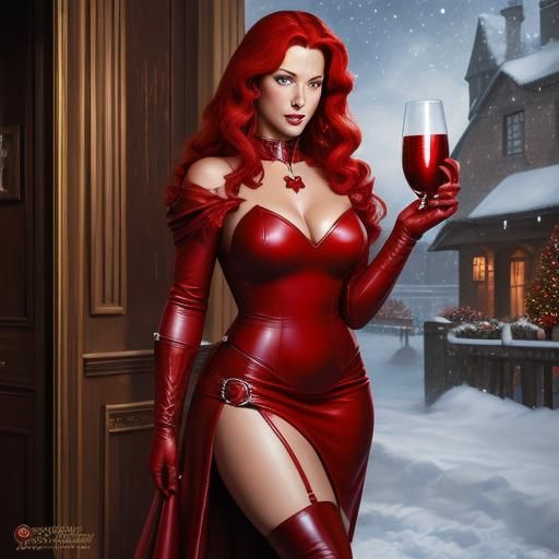 Young Woman in Red Gown: Comic Book Art