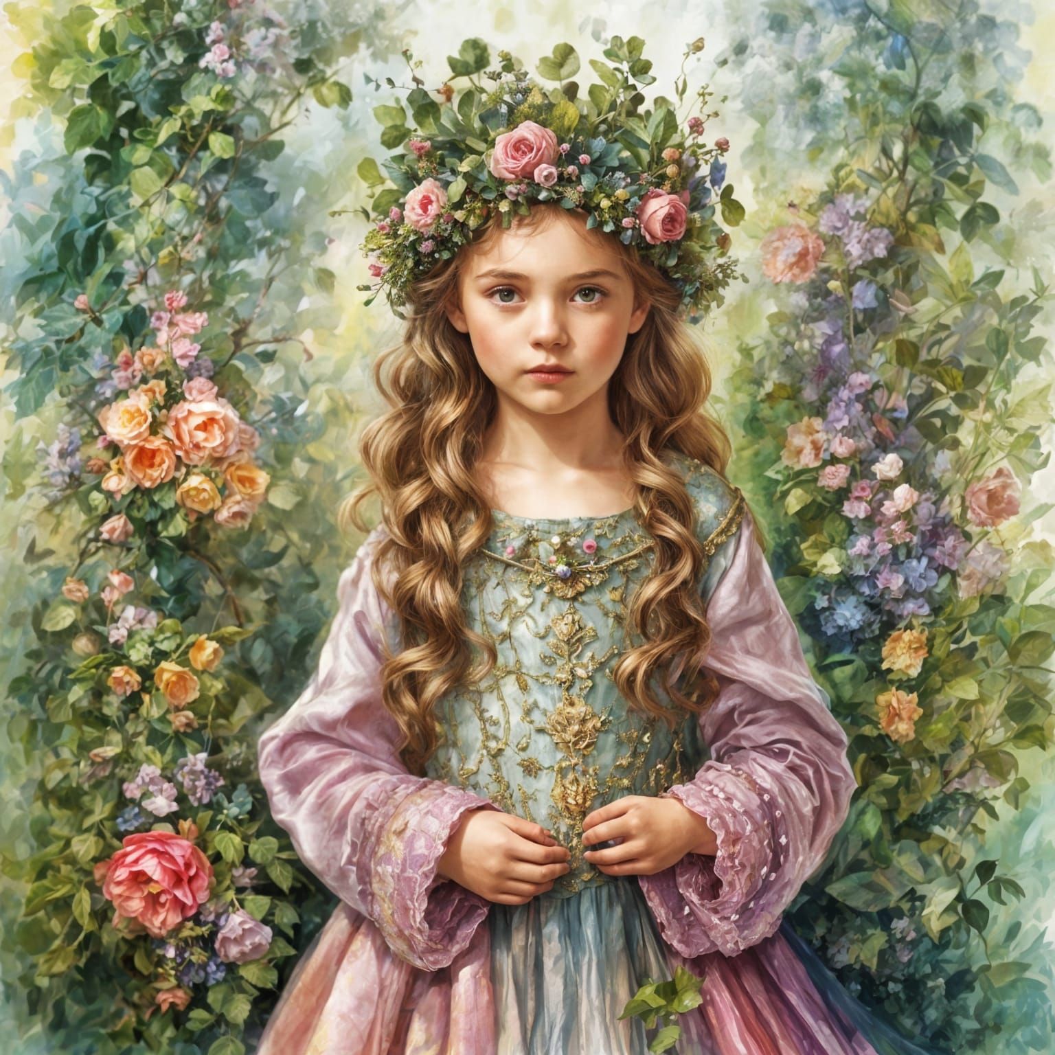 Medieval Princess in Lush Floral Attire