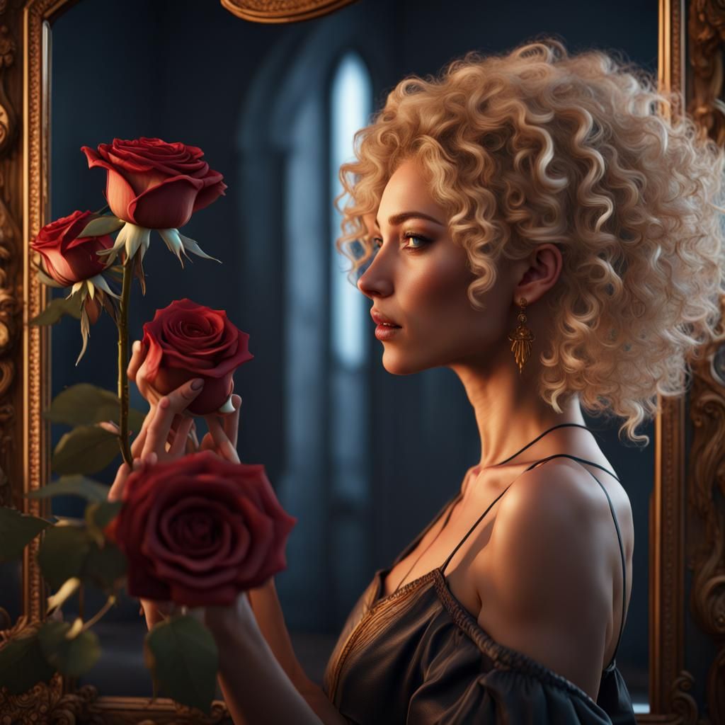 Woman with Rose: Detailed Fantasy Concept Art