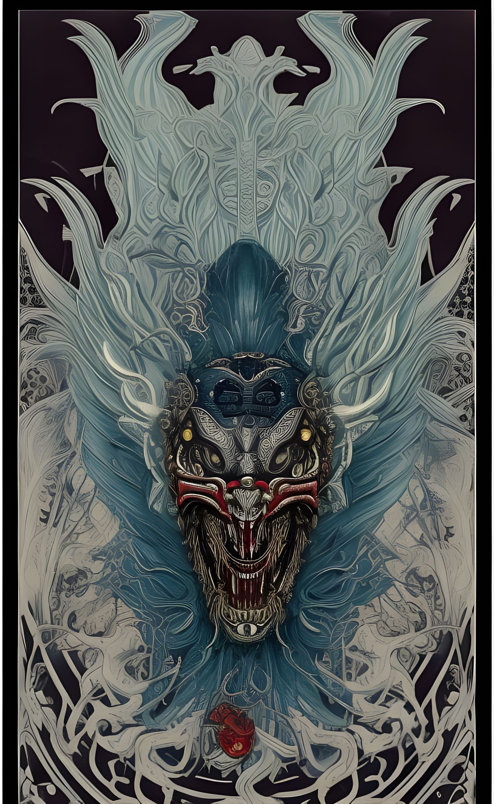 Intricate Oni Mask in Art Nouveau Style