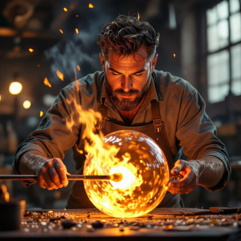 Master Glassblower at Work in Historic Workshop
