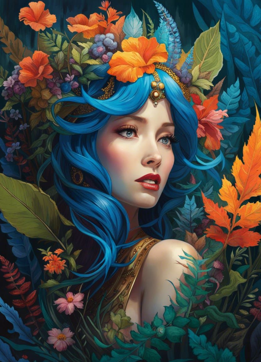 Chibi Forest Monster with Blue Eyes, Watercolor Art