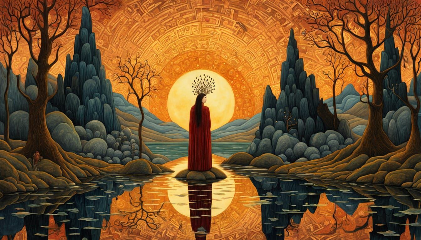 Mystical Shaman Collects Mirror Shards at Sunset