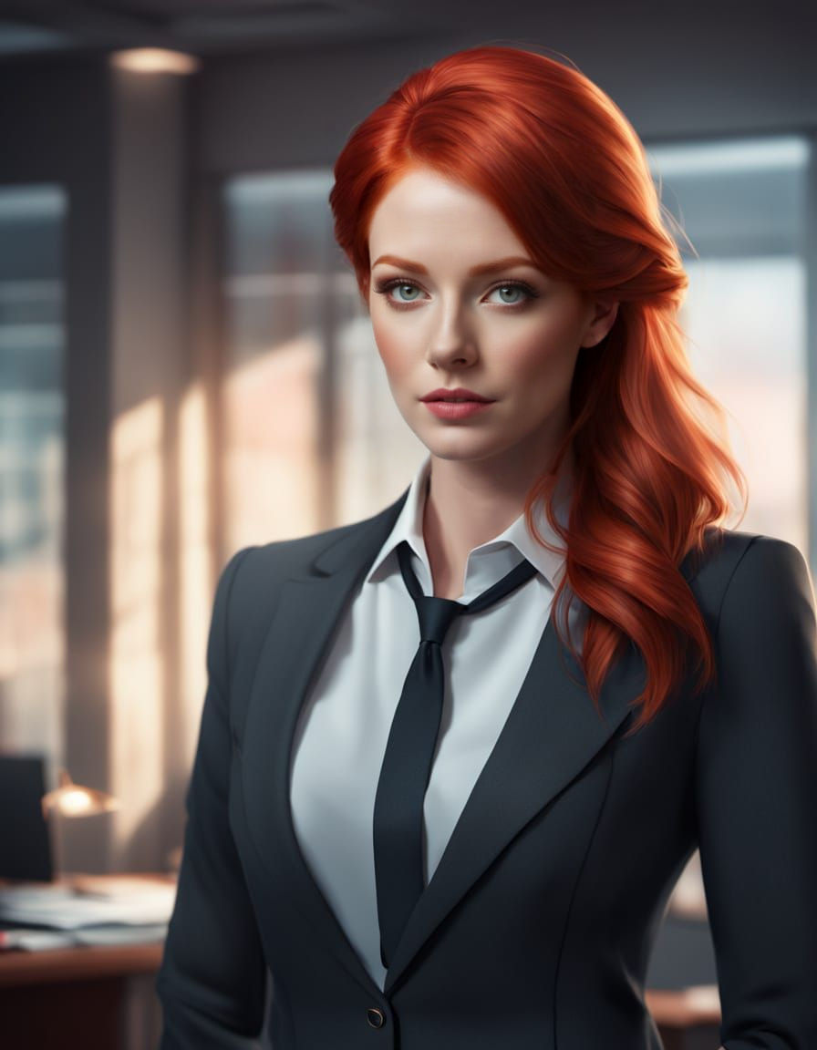 Redhead Secretary: Full Body AI Image