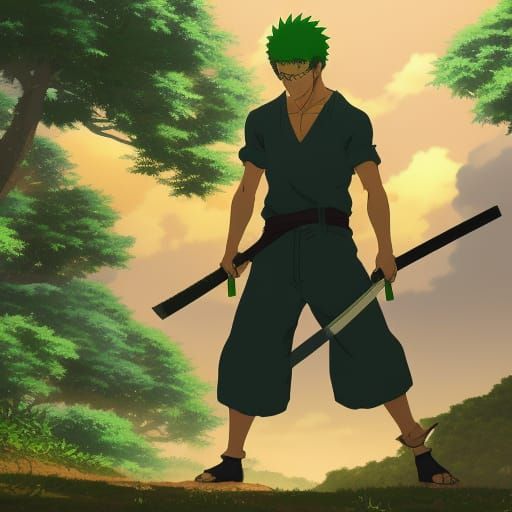 Roronoa Zoro in Studio Ghibli Anime Style