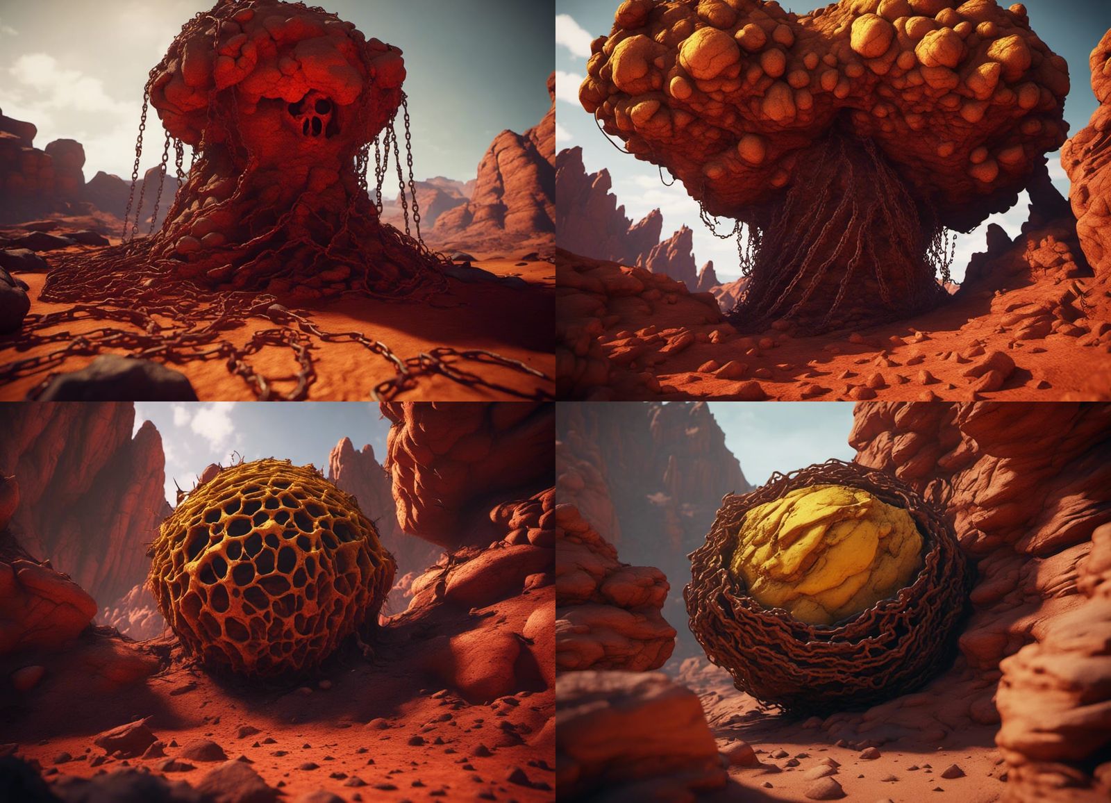 Giant Hornet Nest in Hell Landscape: 3D Game Cinematic