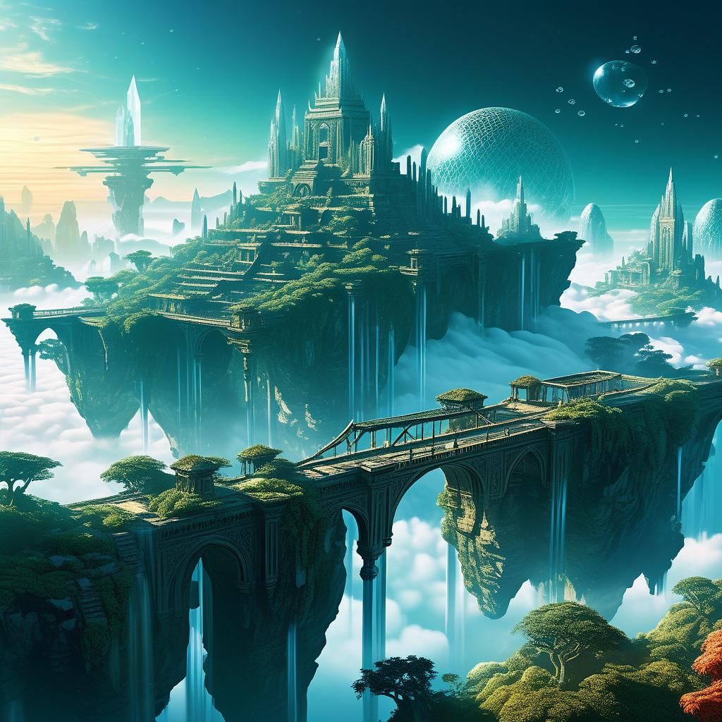 Mystical Floating City Above Clouds: Fantasy Concept Art
