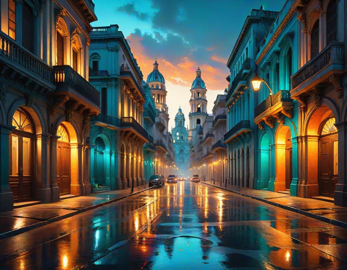 Havana Nightscape: A Vibrant Oil Painting