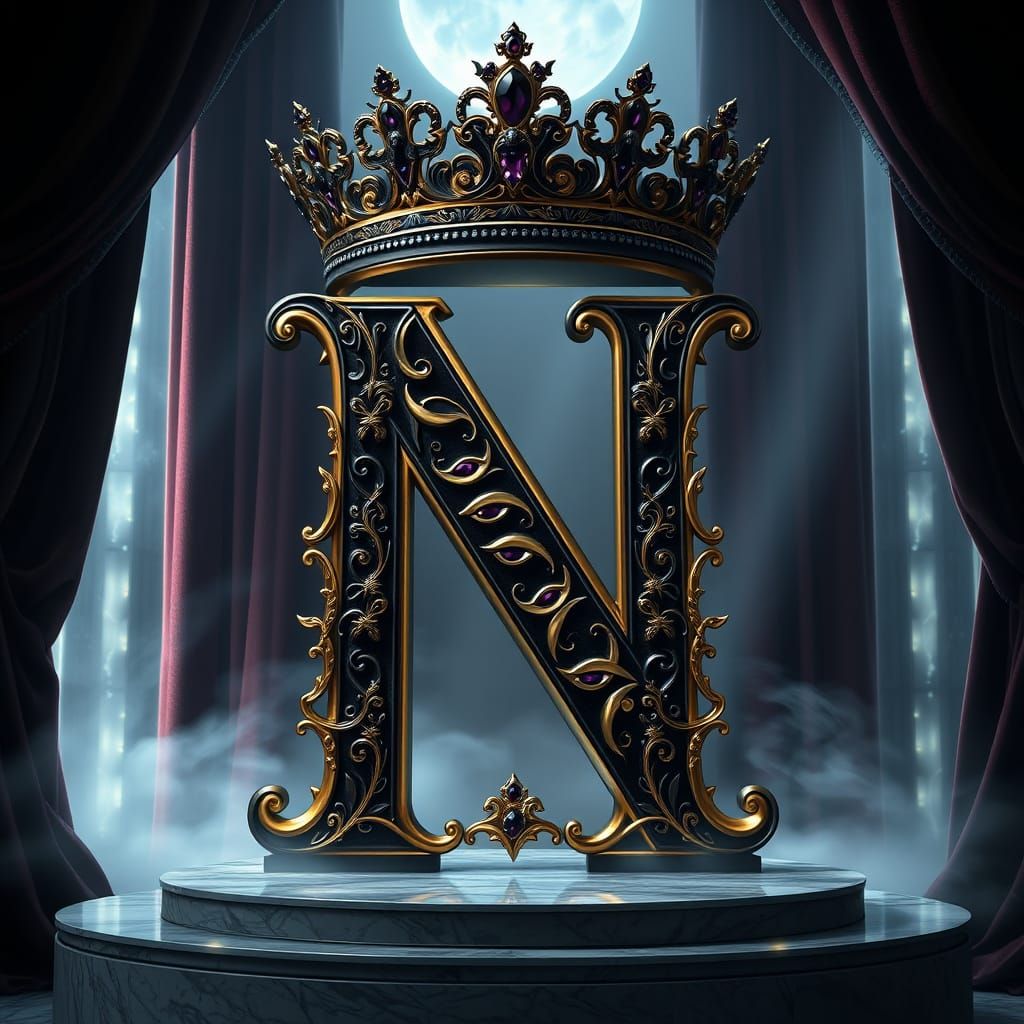 Ornate Obsidian Emblem with Crown in Dark Fantasy