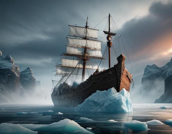 Viking Longship Sails Icy Waters in 3D