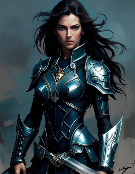 Female Warrior in Black Armor with Battle Axe