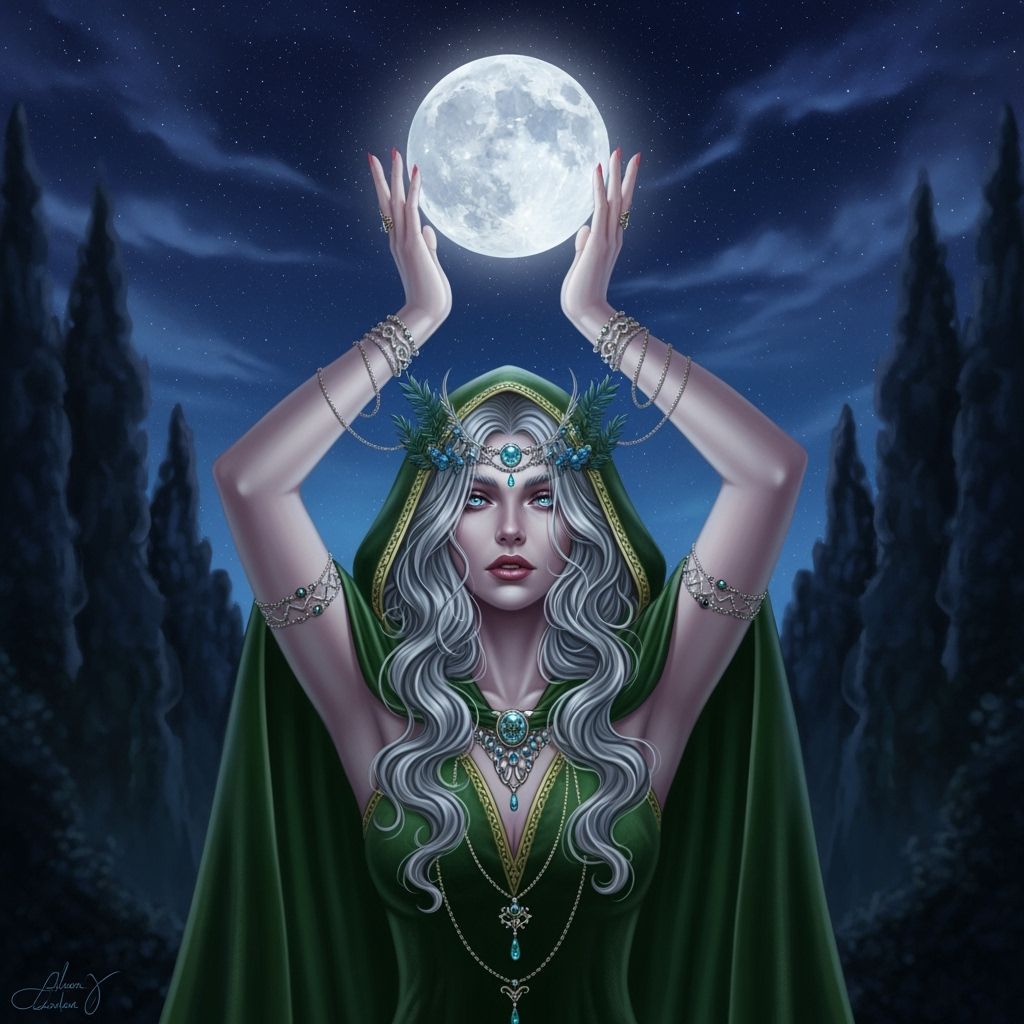 Mystical Woman Conjuring Moonlit Magic