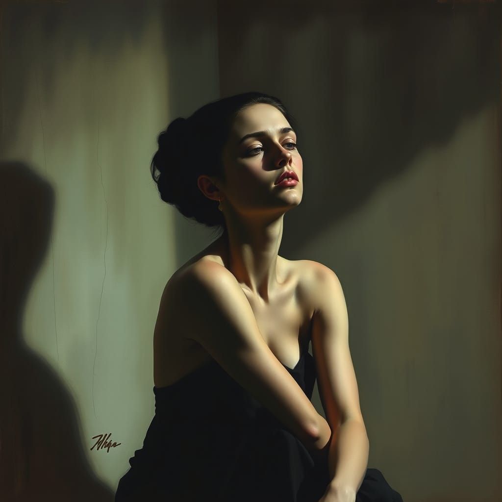 Melancholic Woman in Contemplative Mood