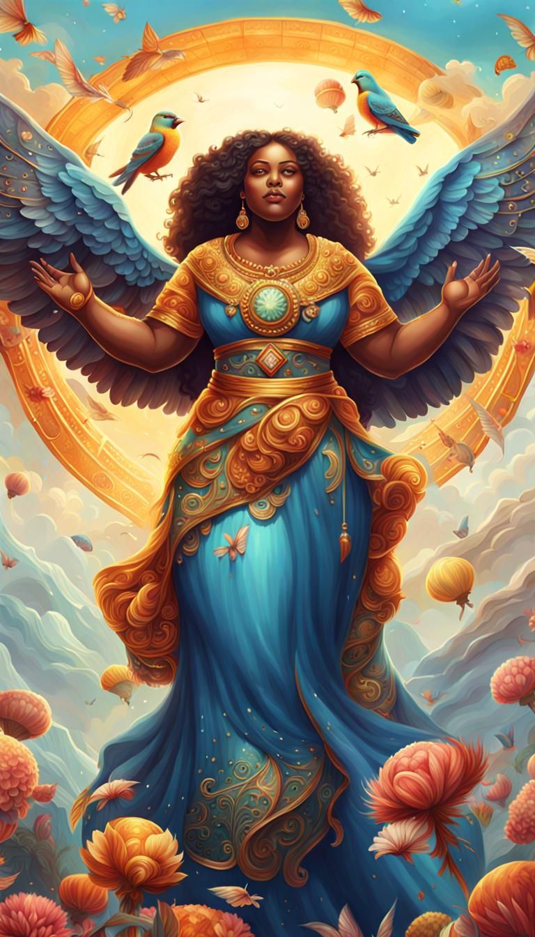Flying Plus Size Goddess: Intricate 8k Concept Art