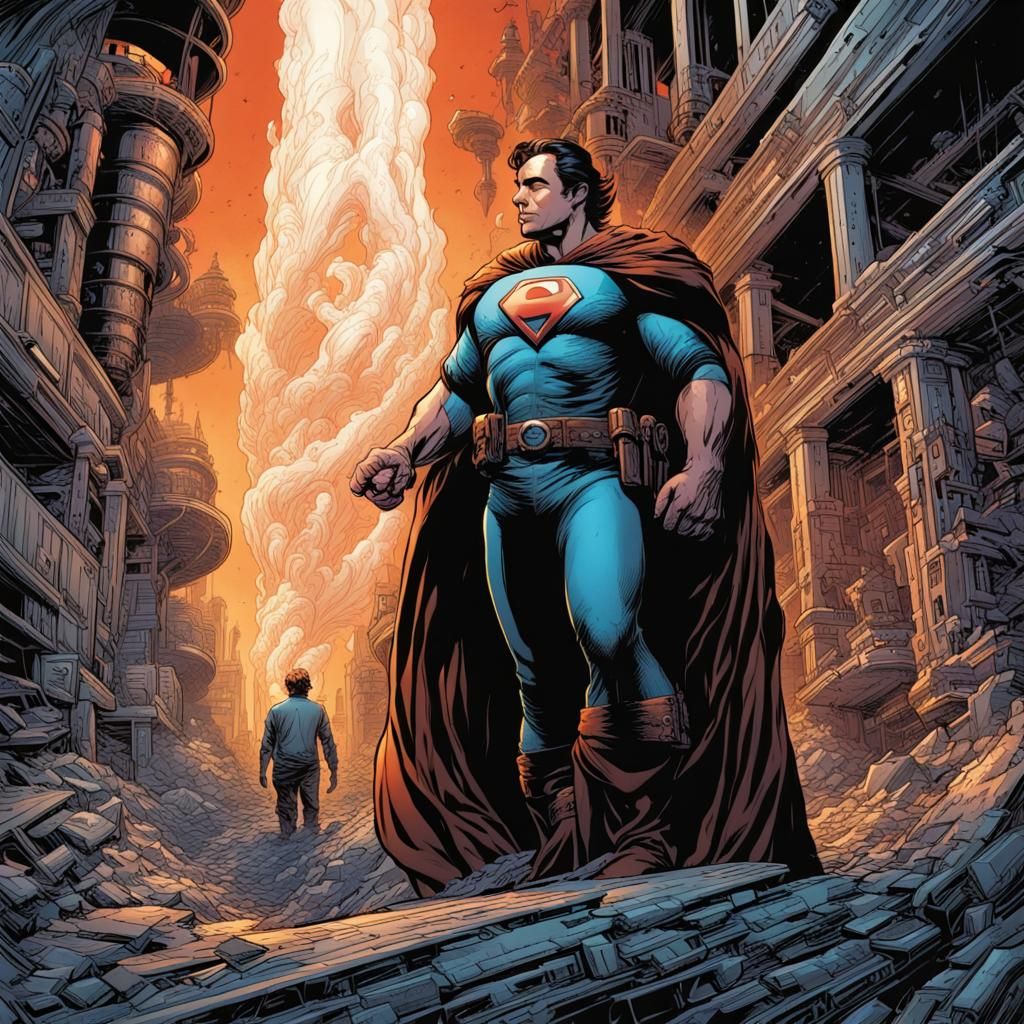 Man Assisted by Unseen Medium in Comic Book Art