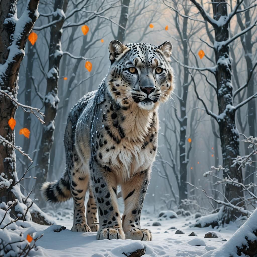 Snow Leopard Wolf Hybrid in Surrealist Fantasy Style